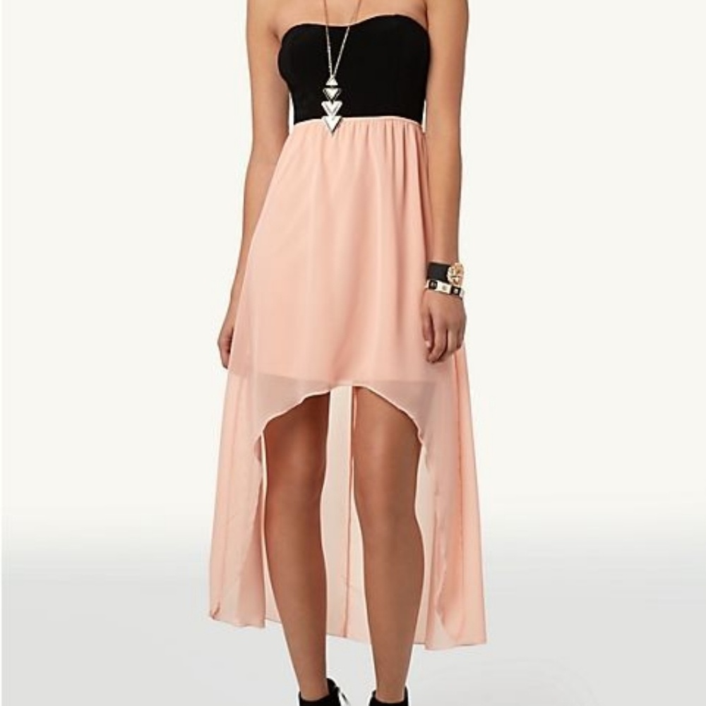 Strapless black and pink prom dress